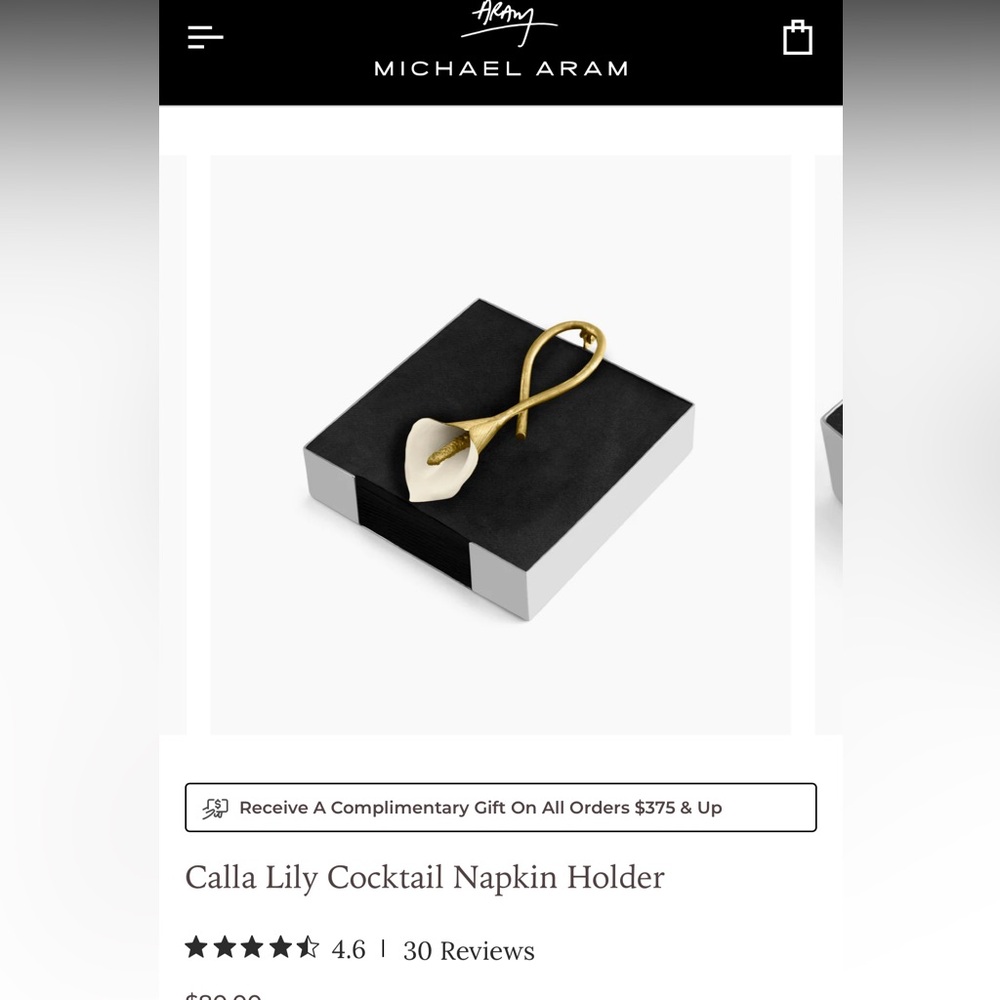 Michael Aram Gold and White Calla Lily Napkin Holder